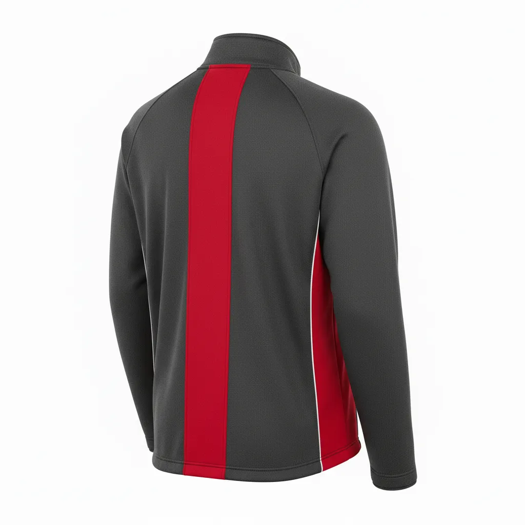 Custom Ice Hockey Quarter Zipper Pullover - Red, White - Charcoal - Back View - HAMCO Sports Inc.