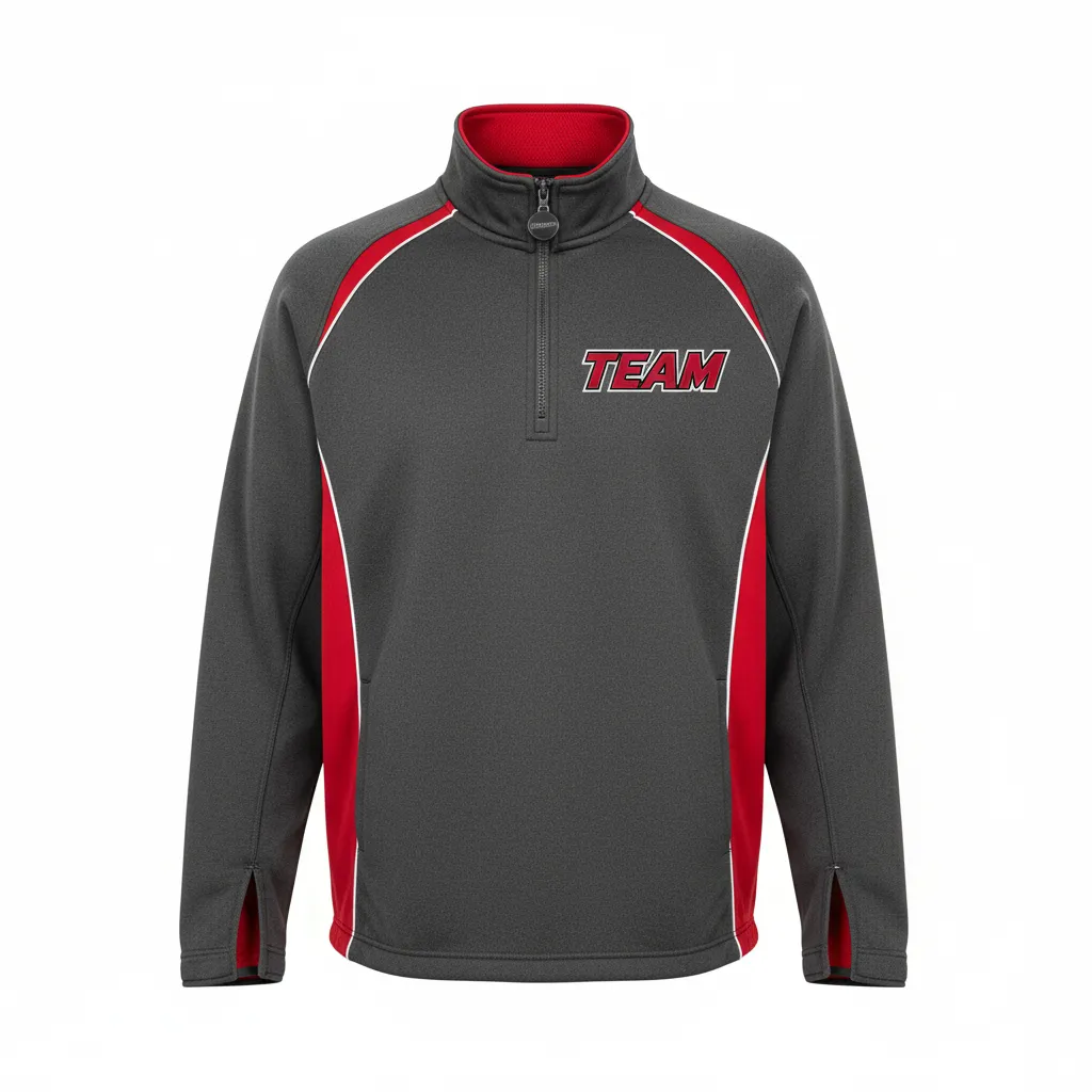 Custom Ice Hockey Quarter Zipper Pullover - Red, White - Charcoal - Front View - HAMCO Sports Inc.