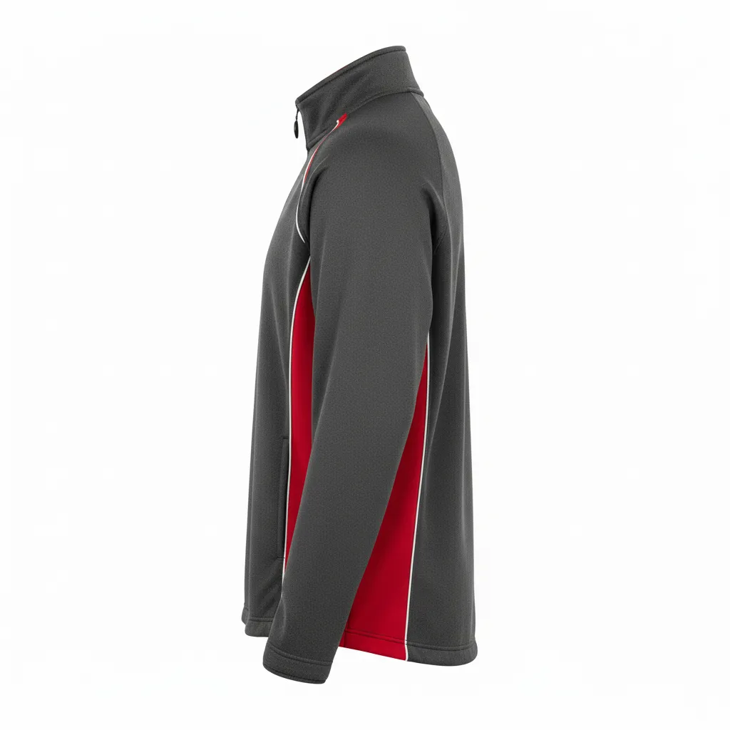 Custom Ice Hockey Quarter Zipper Pullover - Red, White - Charcoal - Side View - HAMCO Sports Inc.