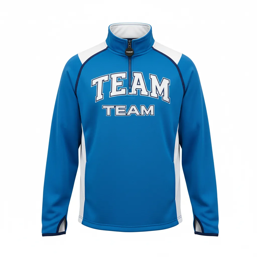 Custom Ice Hockey Quarter Zipper Pullover - White, Navy - Columbia - Front View - HAMCO Sports Inc.