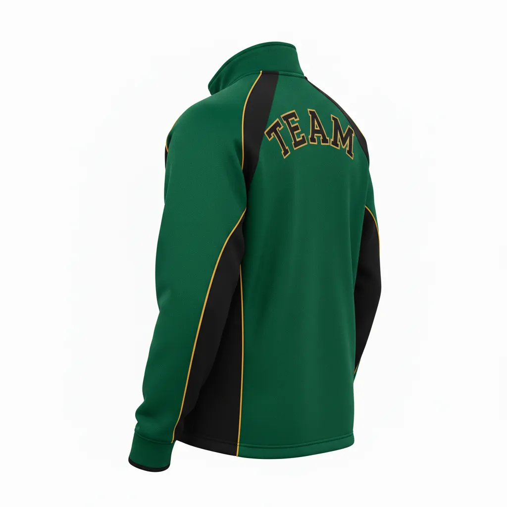 Custom Ice Hockey Quarter Zipper Pullover - Black, Gold - Forest - Back View - HAMCO Sports Inc.