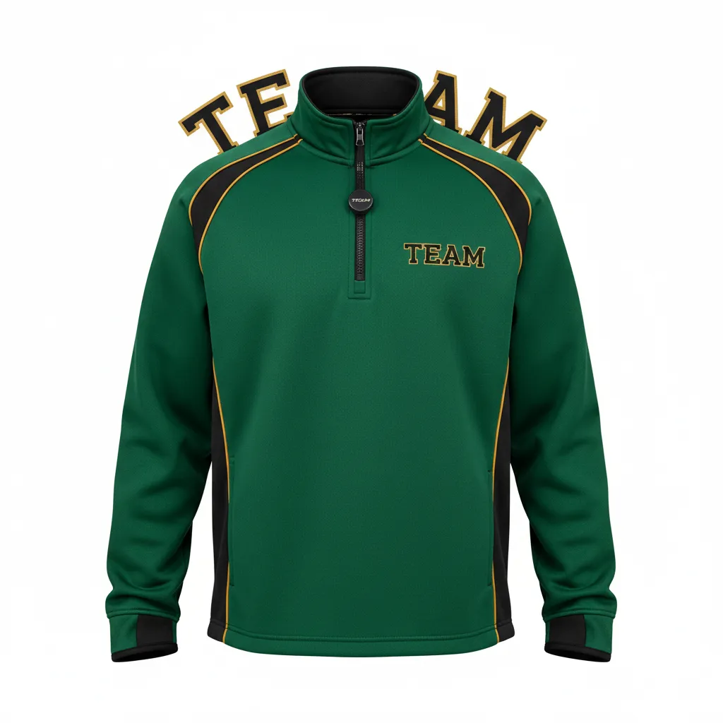 Custom Ice Hockey Quarter Zipper Pullover - Black, Gold - Forest - Front View - HAMCO Sports Inc.