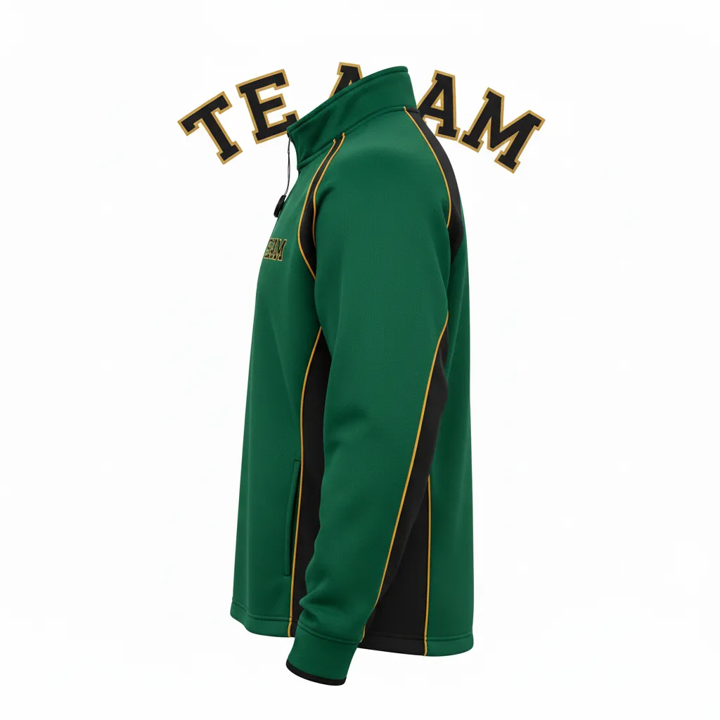 Custom Ice Hockey Quarter Zipper Pullover - Black, Gold - Forest - Side View - HAMCO Sports Inc.