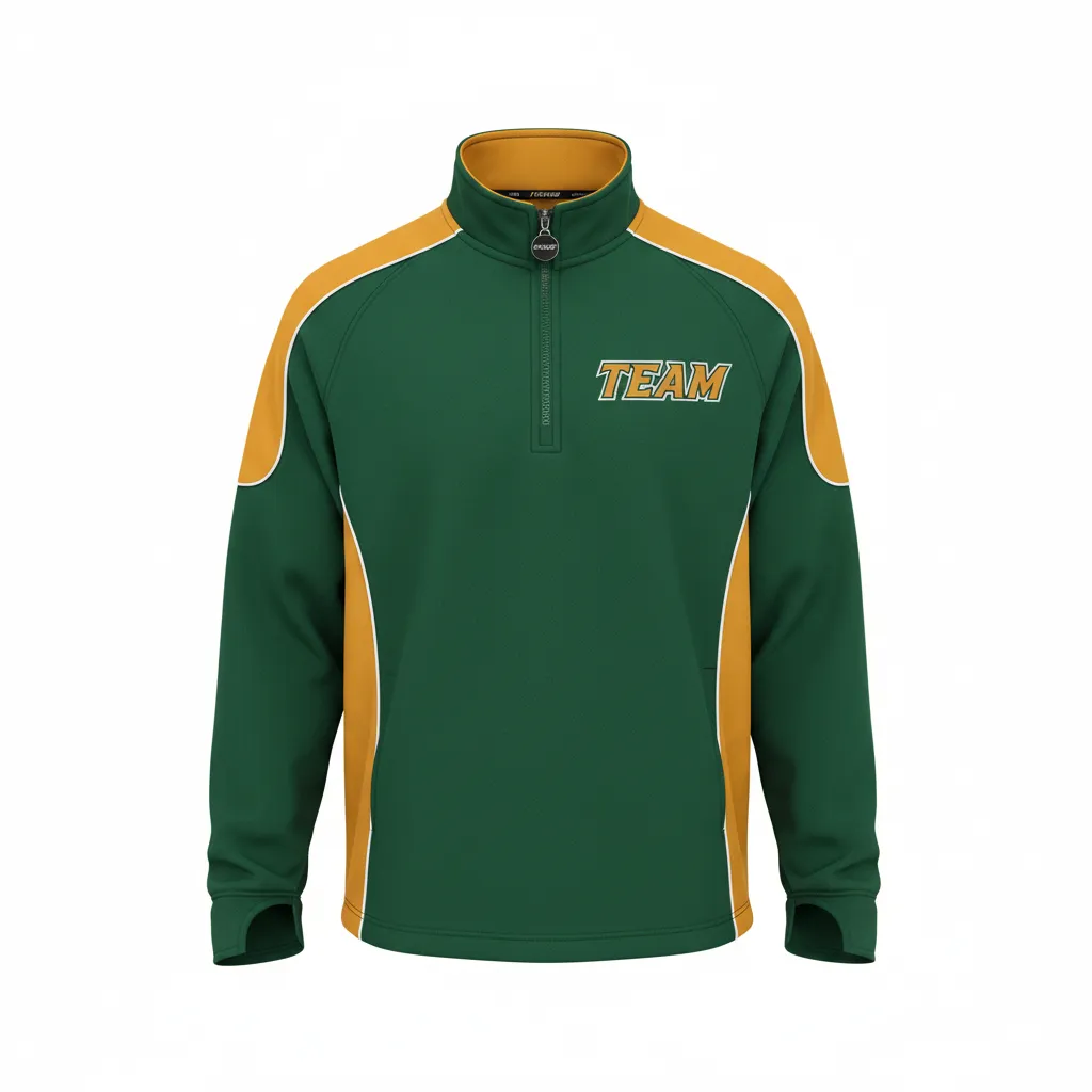 Custom Ice Hockey Quarter Zipper Pullover - Gold, White - Forest - Front View - HAMCO Sports Inc.