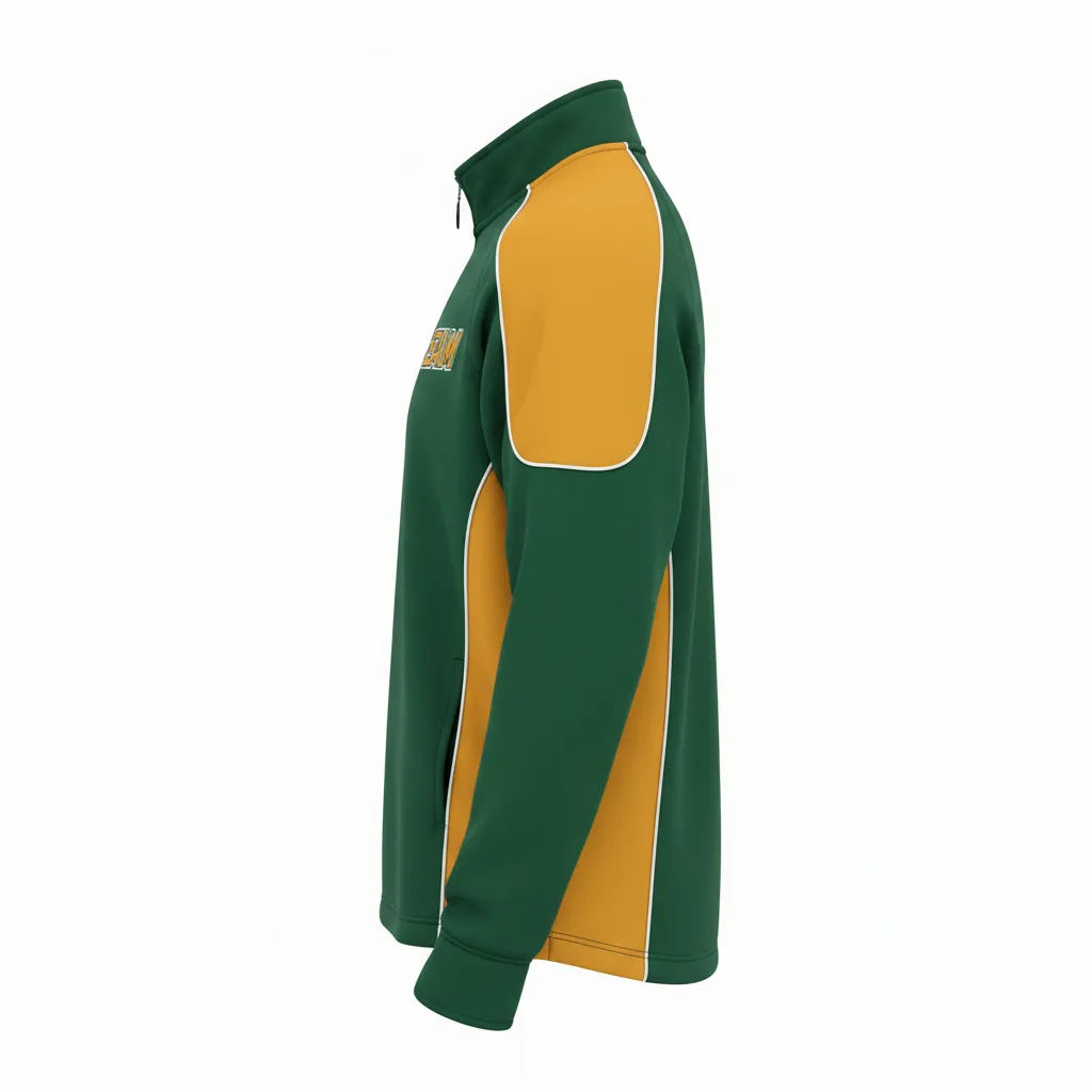 Custom Ice Hockey Quarter Zipper Pullover - Gold, White - Forest - Side View - HAMCO Sports Inc.