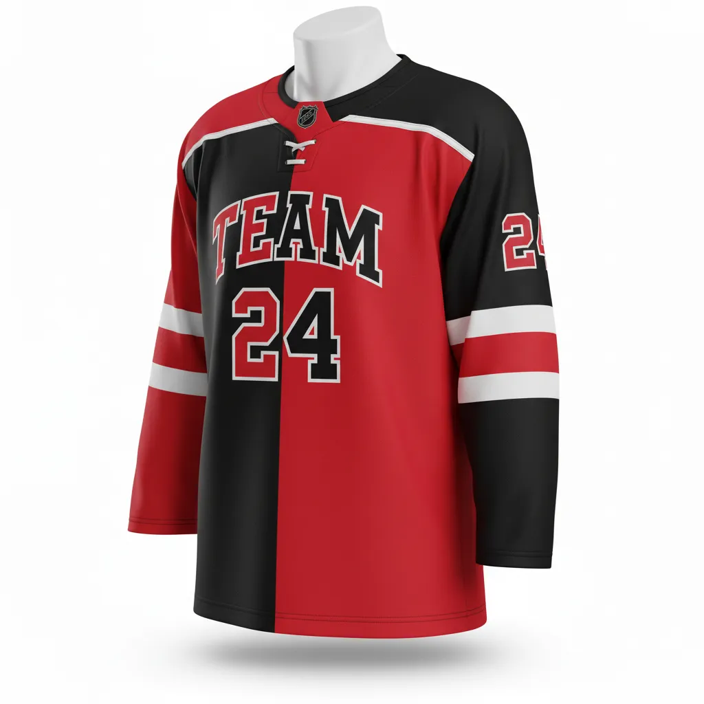 Custom Ice Hockey Reversible Hockey Jersey - Black, Red - Side View - HAMCO Sports Inc.
