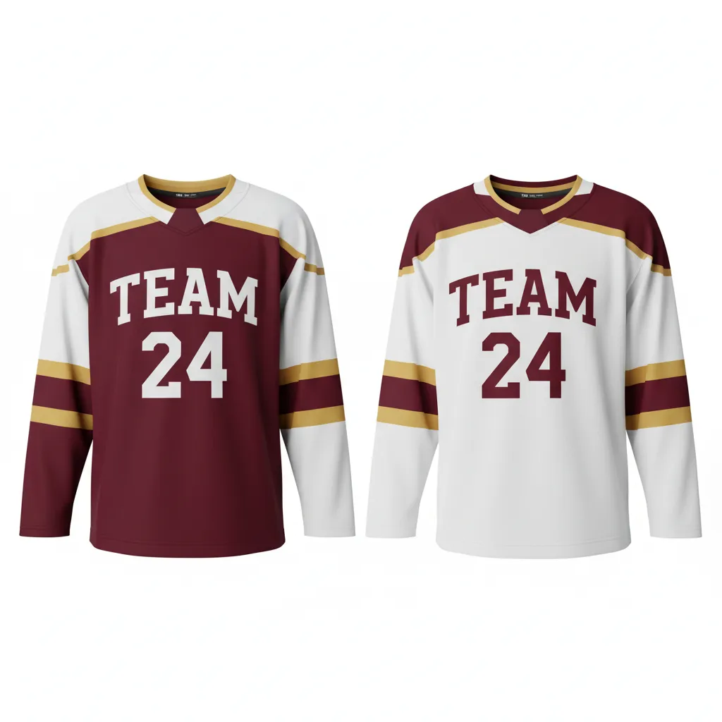 Custom Ice Hockey Reversible Hockey Jersey - Burgundy, White - Front View - HAMCO Sports Inc.