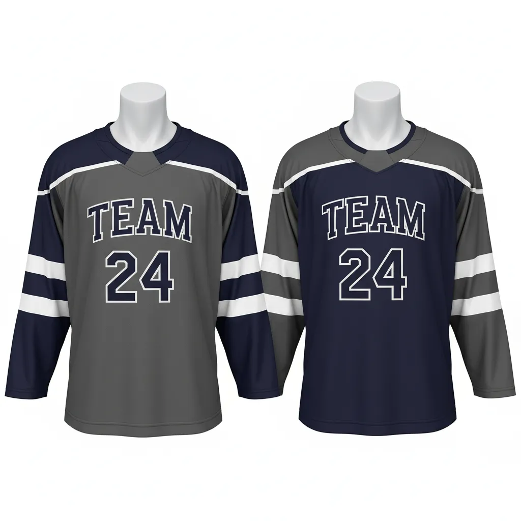 Custom Ice Hockey Reversible Hockey Jersey - Navy - Charcoal - Front View - HAMCO Sports Inc.