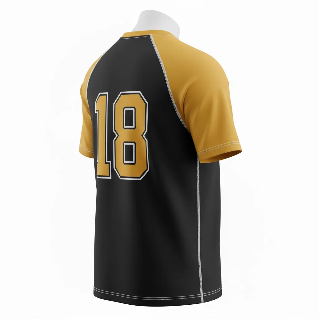 Custom Ice Hockey Short Sleeve T Shirt - Black, Gold, White - Back View - HAMCO Sports Inc.