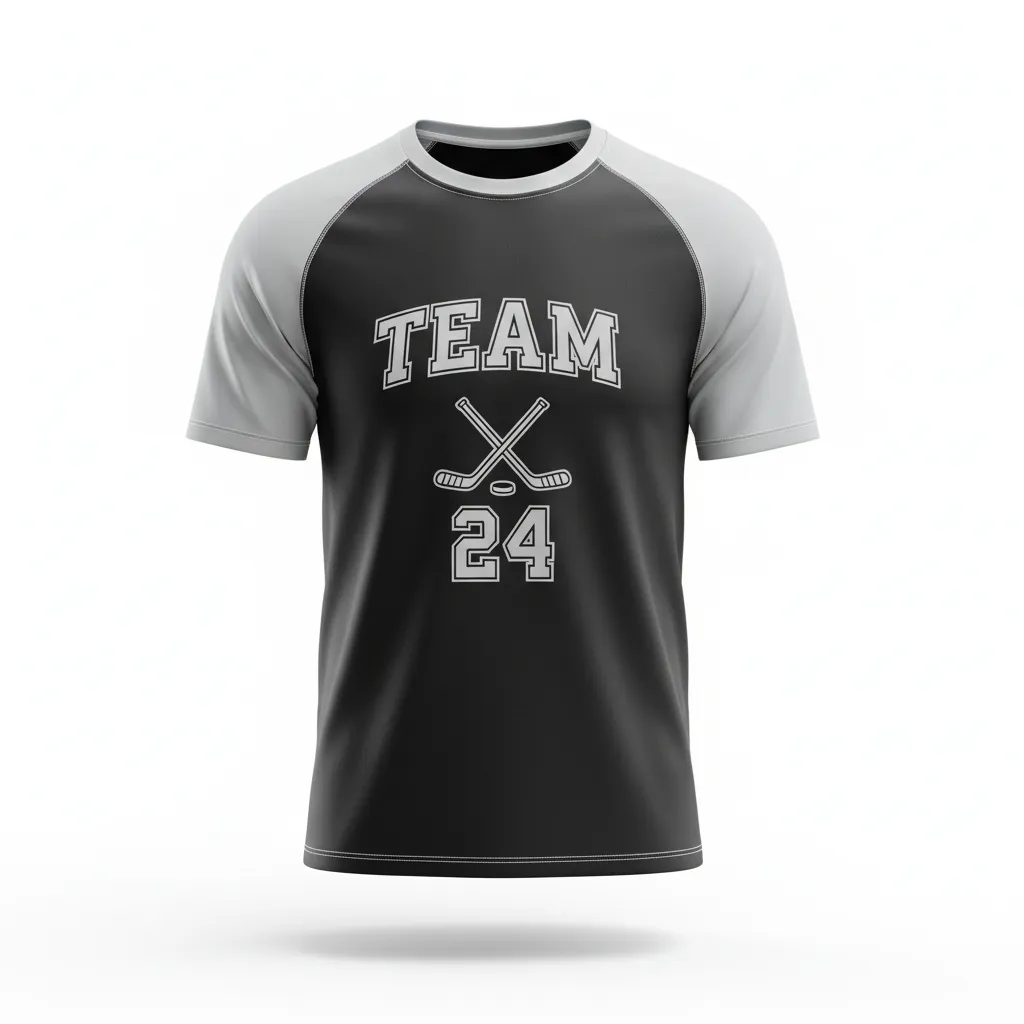 Custom Ice Hockey Short Sleeve T Shirt - Black, Silver, White - Front View - HAMCO Sports Inc.