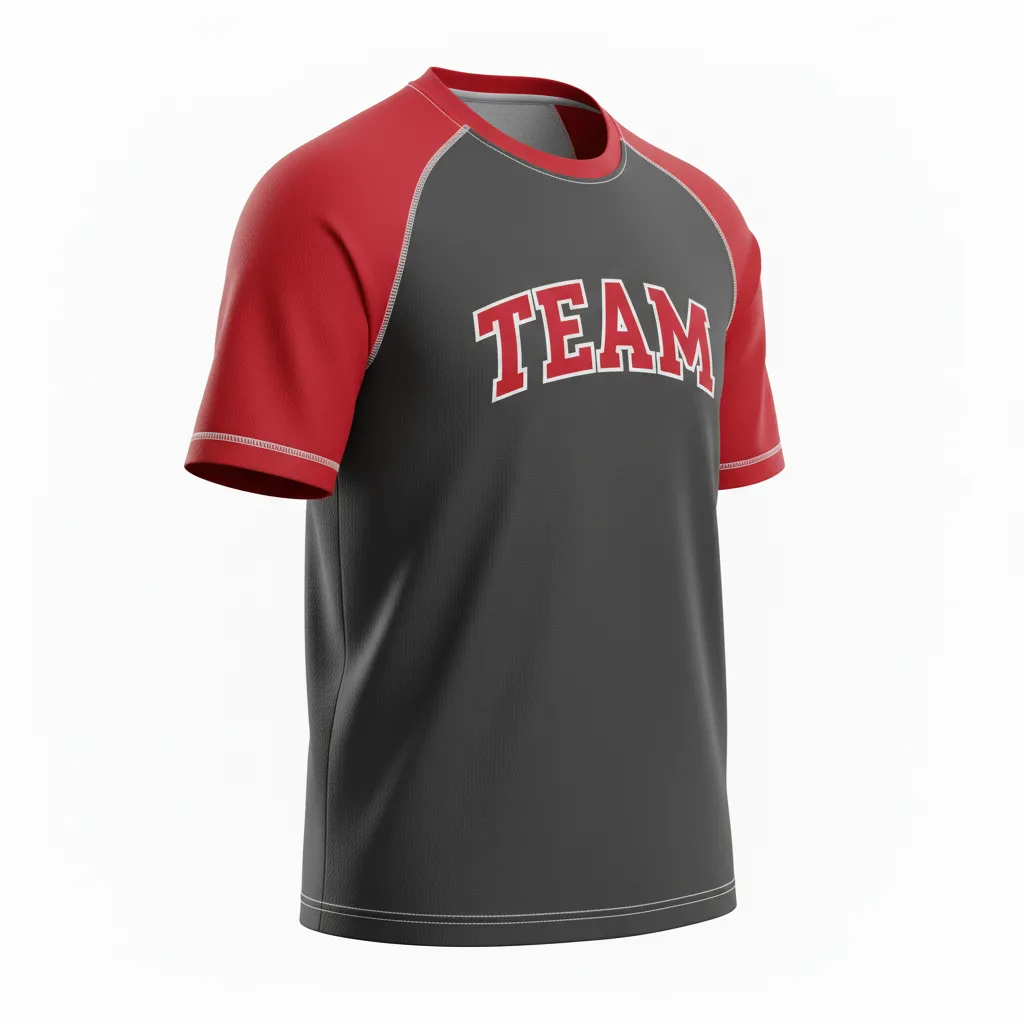 Custom Ice Hockey Short Sleeve T Shirt - Red, White - Charcoal - Front View - HAMCO Sports Inc.