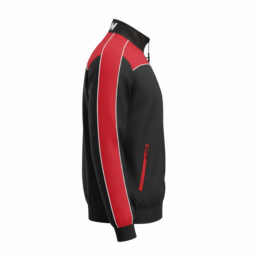 Custom Ice Hockey Track Jacket - Black, Red, White - Side View - HAMCO Sports Inc.