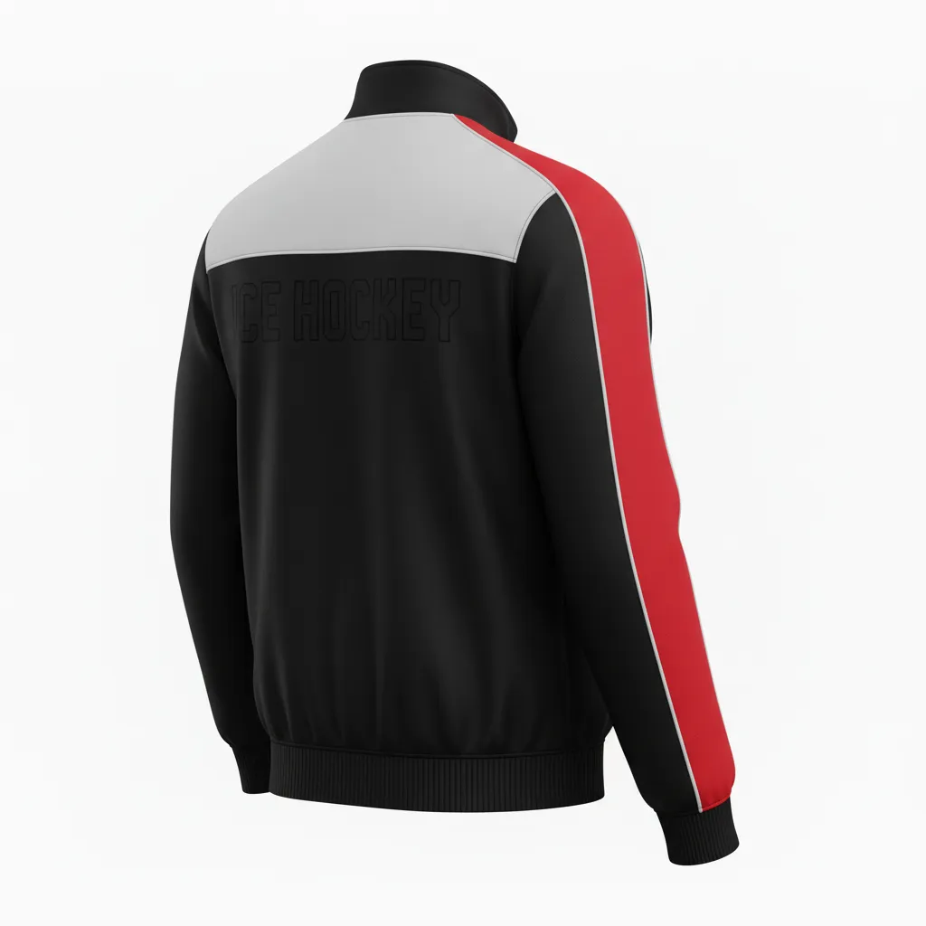 Custom Ice Hockey Track Jacket - Black, Silver, White - Back View - HAMCO Sports Inc.