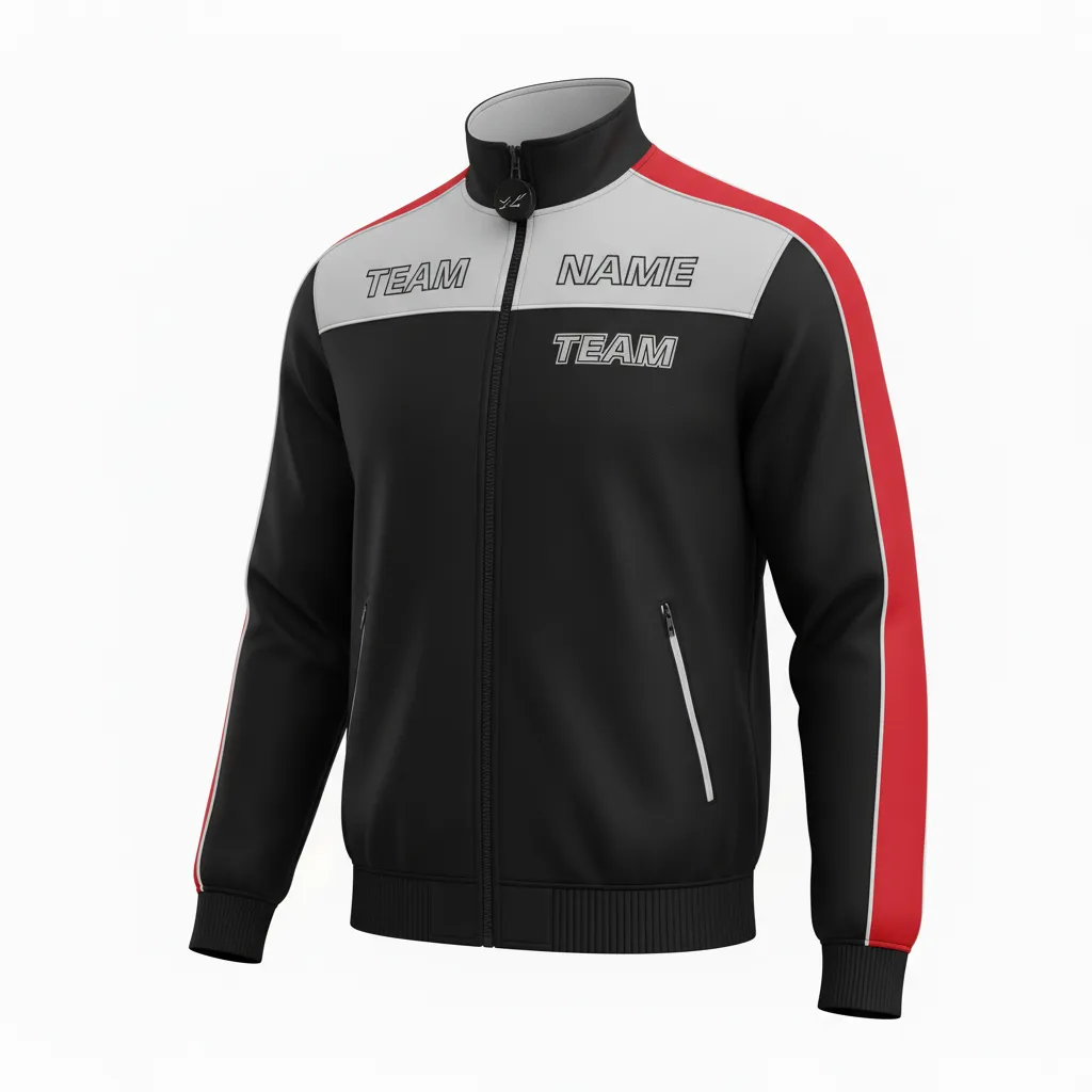 Custom Ice Hockey Track Jacket - Black, Silver, White - Front View - HAMCO Sports Inc.