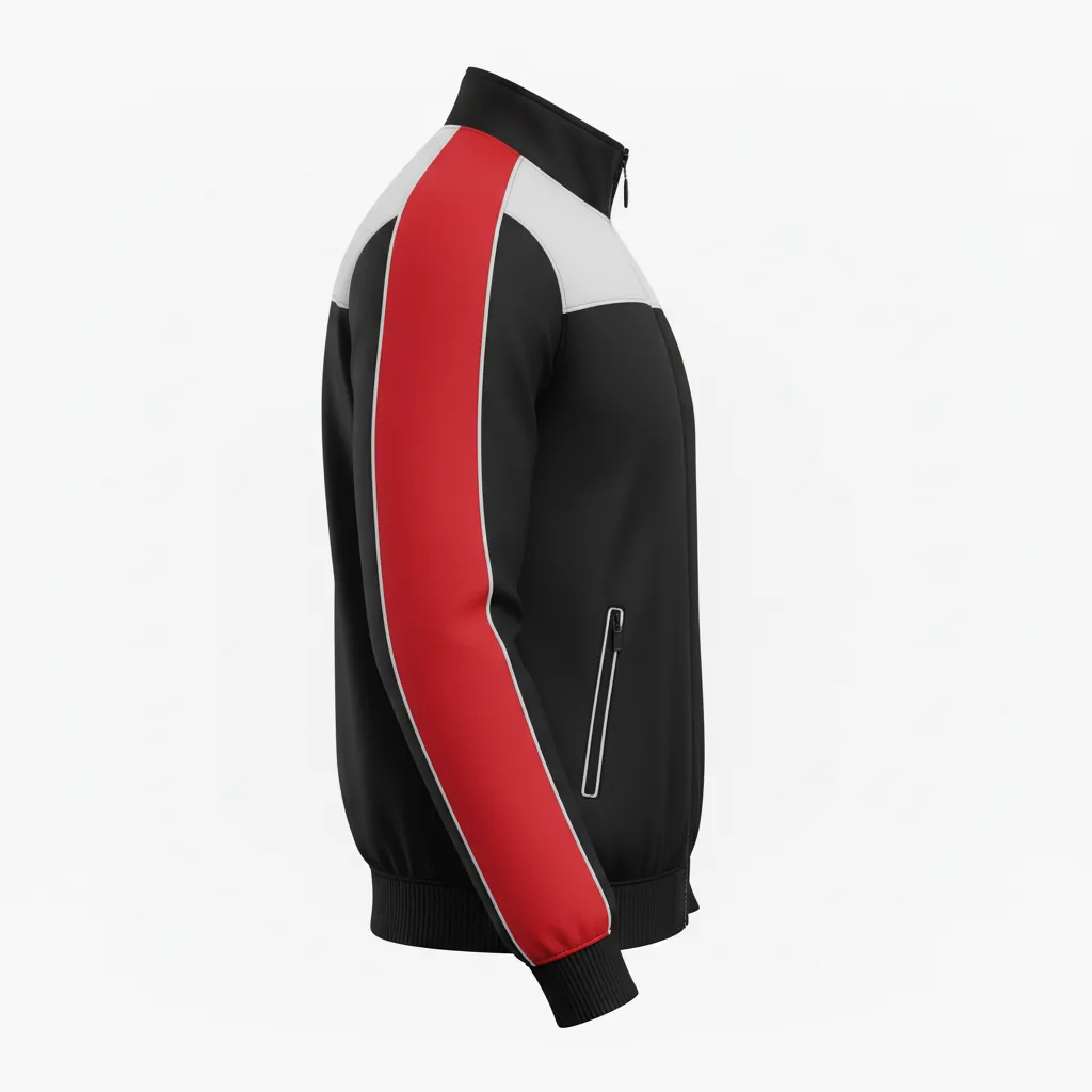 Custom Ice Hockey Track Jacket - Black, White, Grey - Side View - HAMCO Sports Inc.