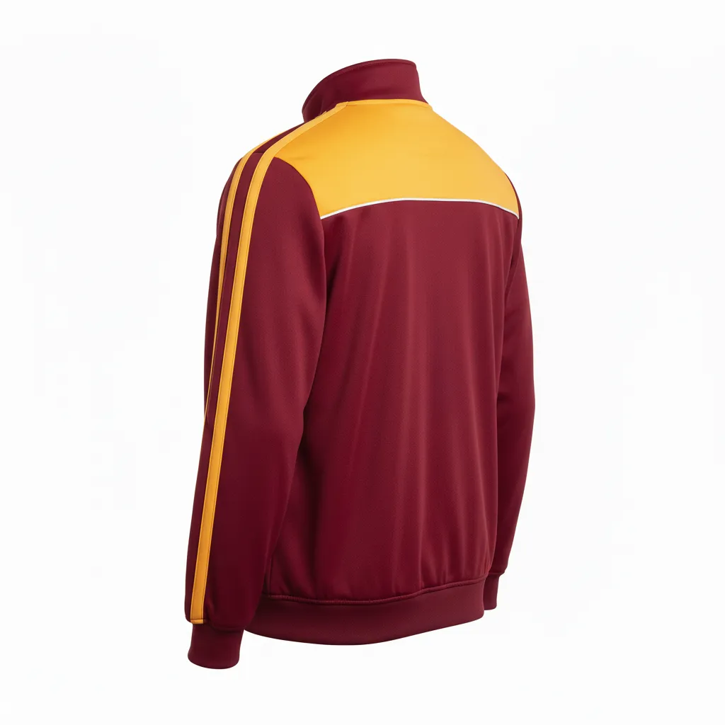 Custom Ice Hockey Track Jacket - Burgundy, Gold, White - Back View - HAMCO Sports Inc.