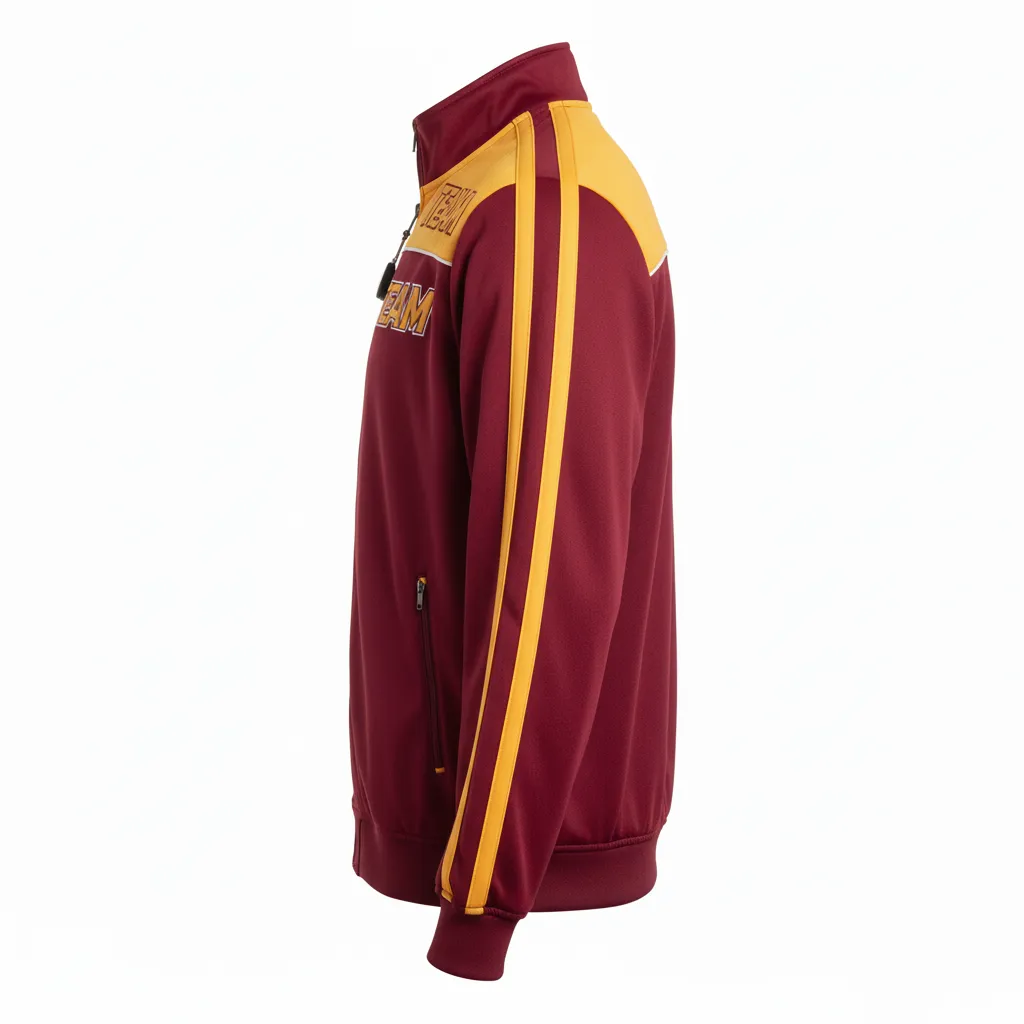 Custom Ice Hockey Track Jacket - Burgundy, Gold, White - Side View - HAMCO Sports Inc.