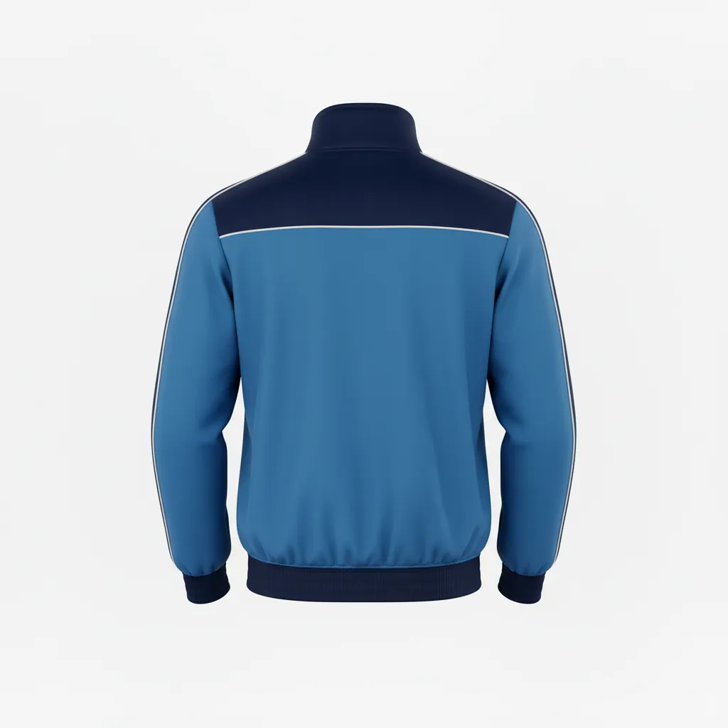 Custom Ice Hockey Track Jacket - Navy, White - Columbia - Back View - HAMCO Sports Inc.