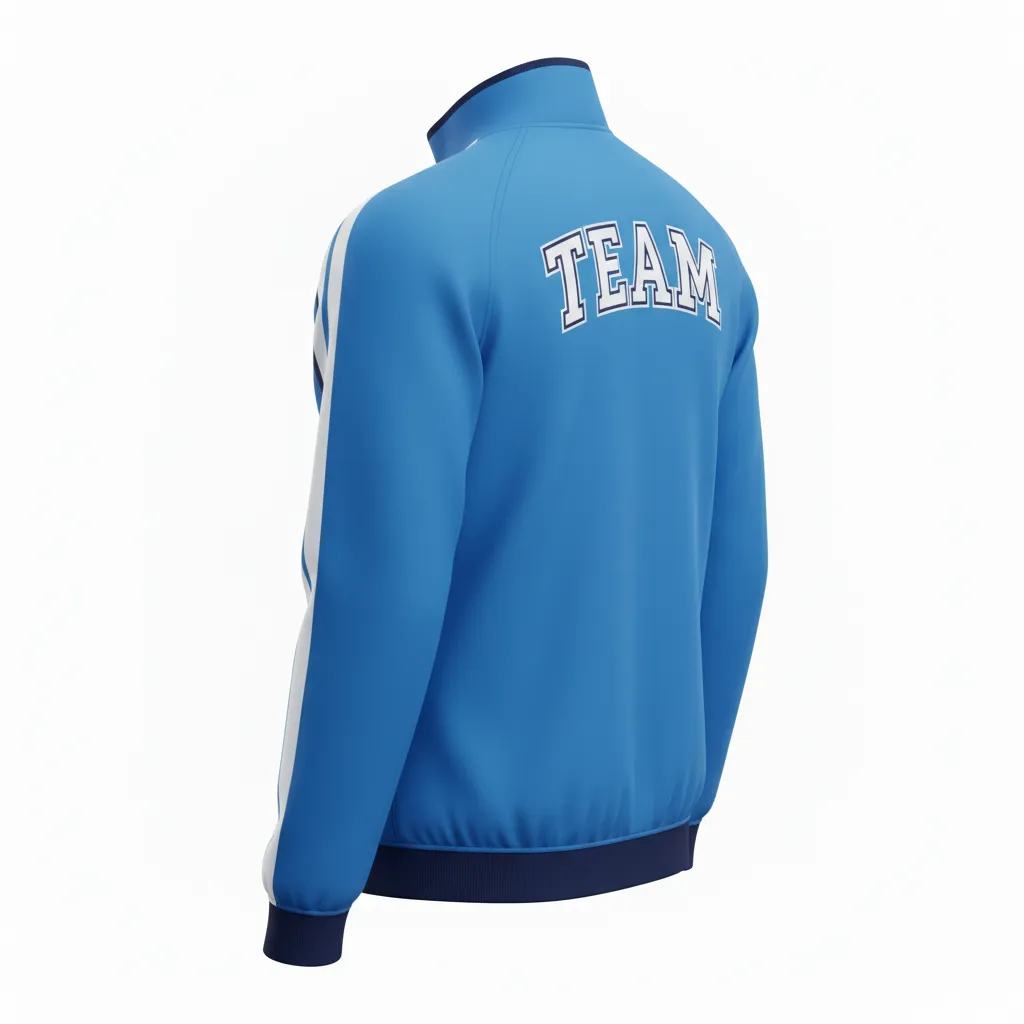 Custom Ice Hockey Track Jacket - White, Navy - Columbia - Back View - HAMCO Sports Inc.