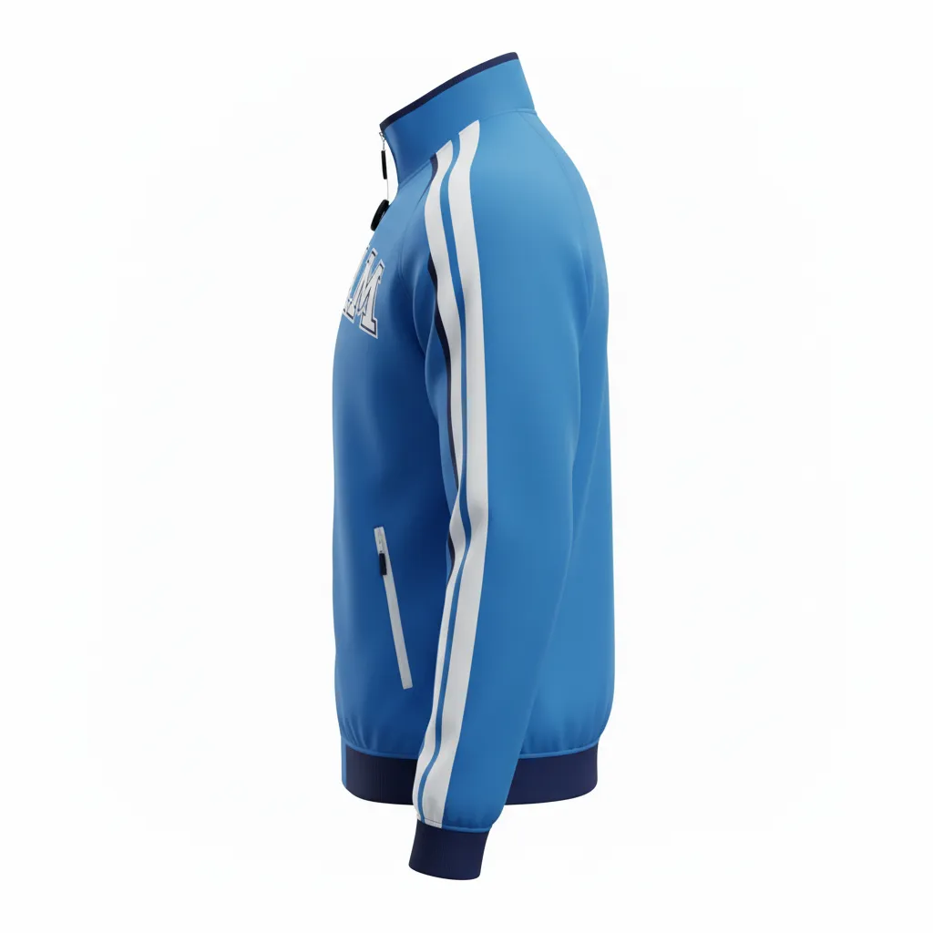 Custom Ice Hockey Track Jacket - White, Navy - Columbia - Side View - HAMCO Sports Inc.