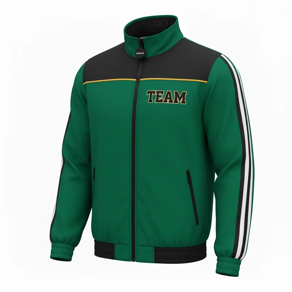 Custom Ice Hockey Track Jacket - Black, Gold - Forest - Front View - HAMCO Sports Inc.