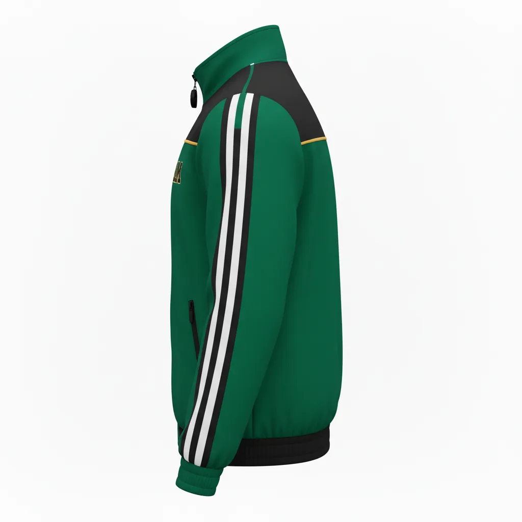 Custom Ice Hockey Track Jacket - Black, Gold - Forest - Side View - HAMCO Sports Inc.