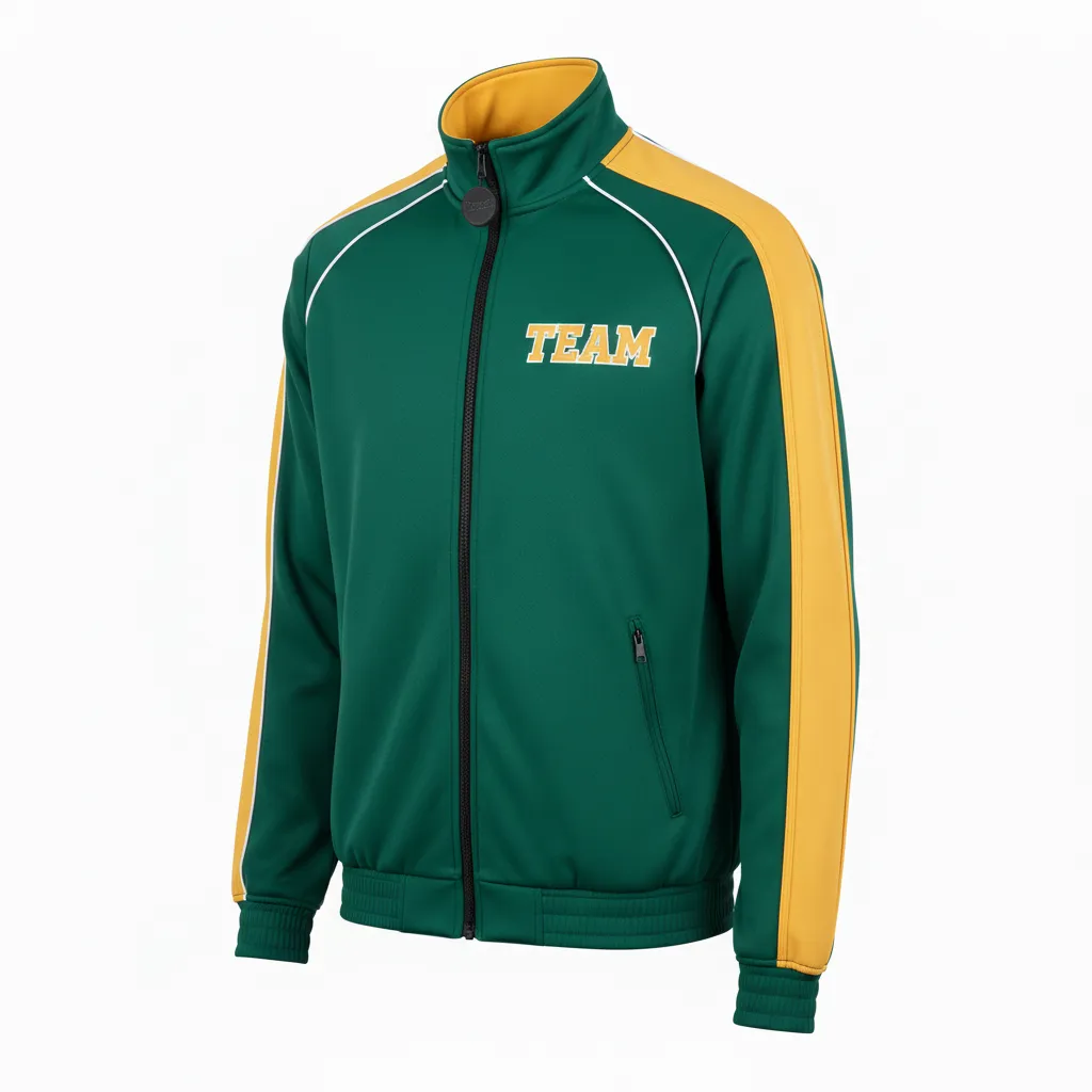 Custom Ice Hockey Track Jacket - Gold, White - Forest - Front View - HAMCO Sports Inc.