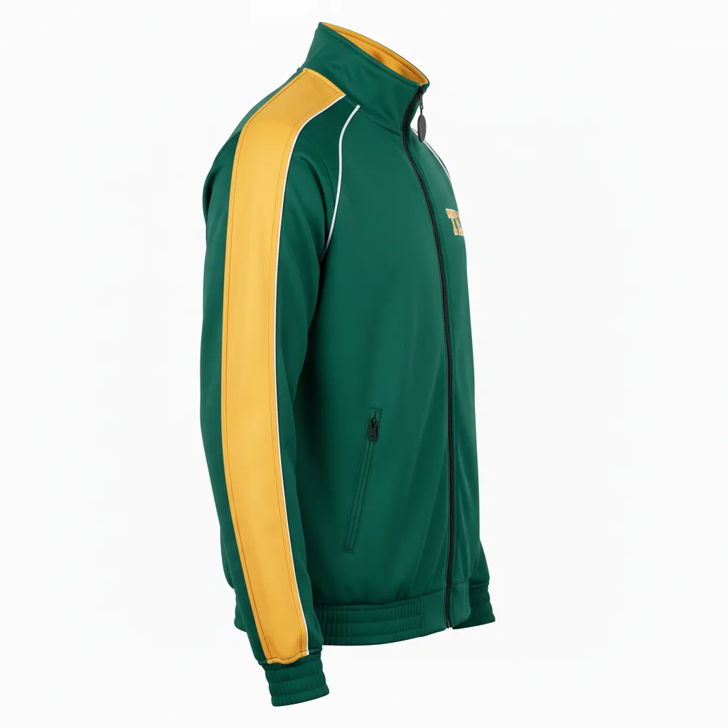 Custom Ice Hockey Track Jacket - Gold, White - Forest - Side View - HAMCO Sports Inc.