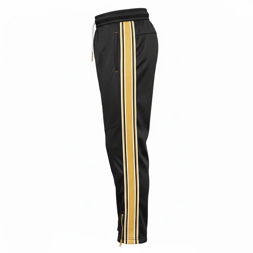 Custom Ice Hockey Track Pant - Black, Gold, White - Side View - HAMCO Sports Inc.