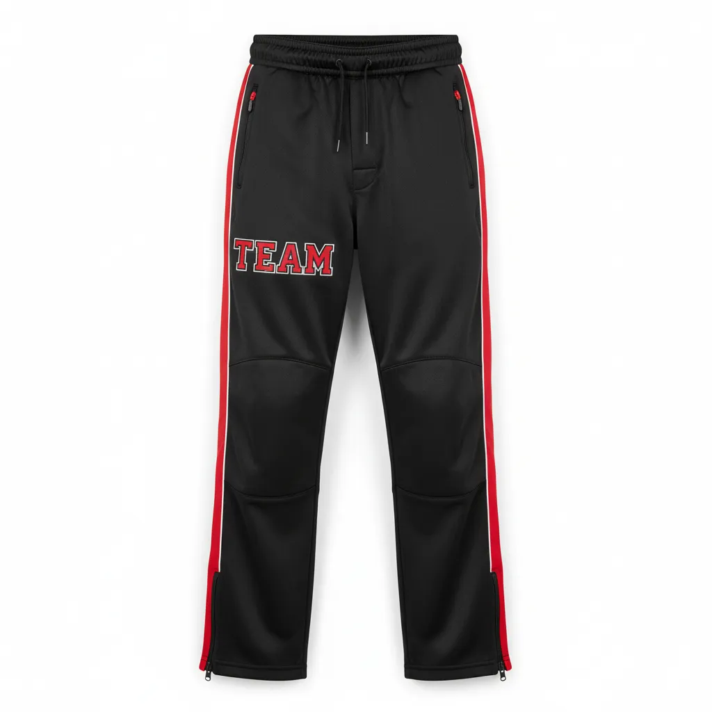 Custom Ice Hockey Track Pant - Black, Red, White - Front View - HAMCO Sports Inc.