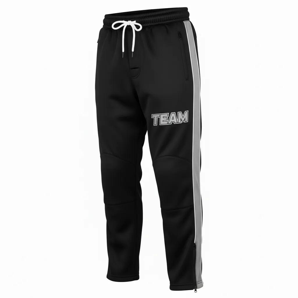 Custom Ice Hockey Track Pant - Black, Silver, White - Front View - HAMCO Sports Inc.