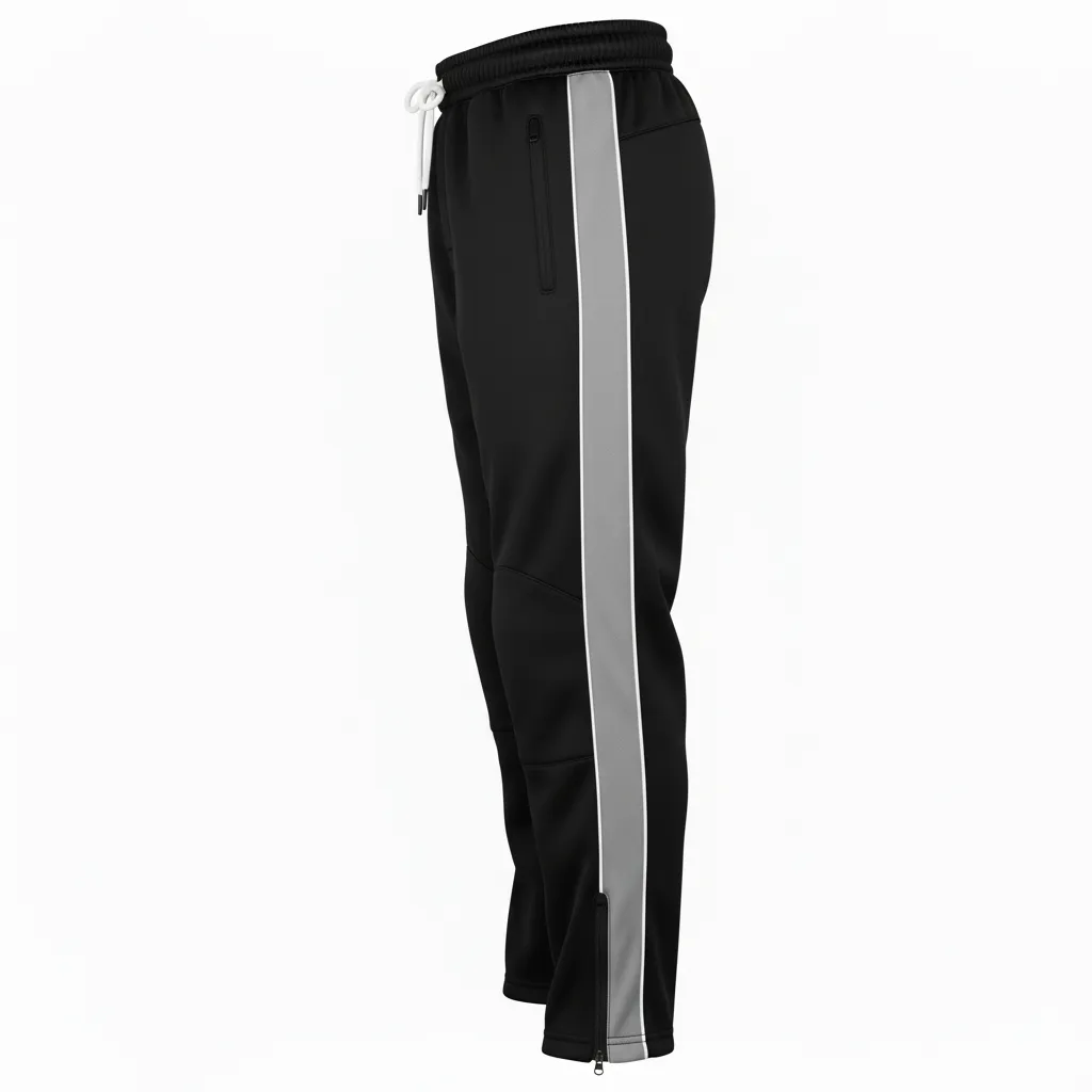 Custom Ice Hockey Track Pant - Black, Silver, White - Side View - HAMCO Sports Inc.