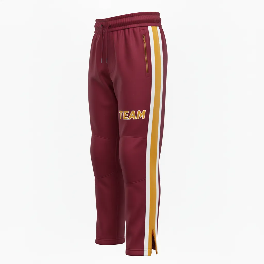 Custom Ice Hockey Track Pant - Burgundy, Gold, White - Front View - HAMCO Sports Inc.