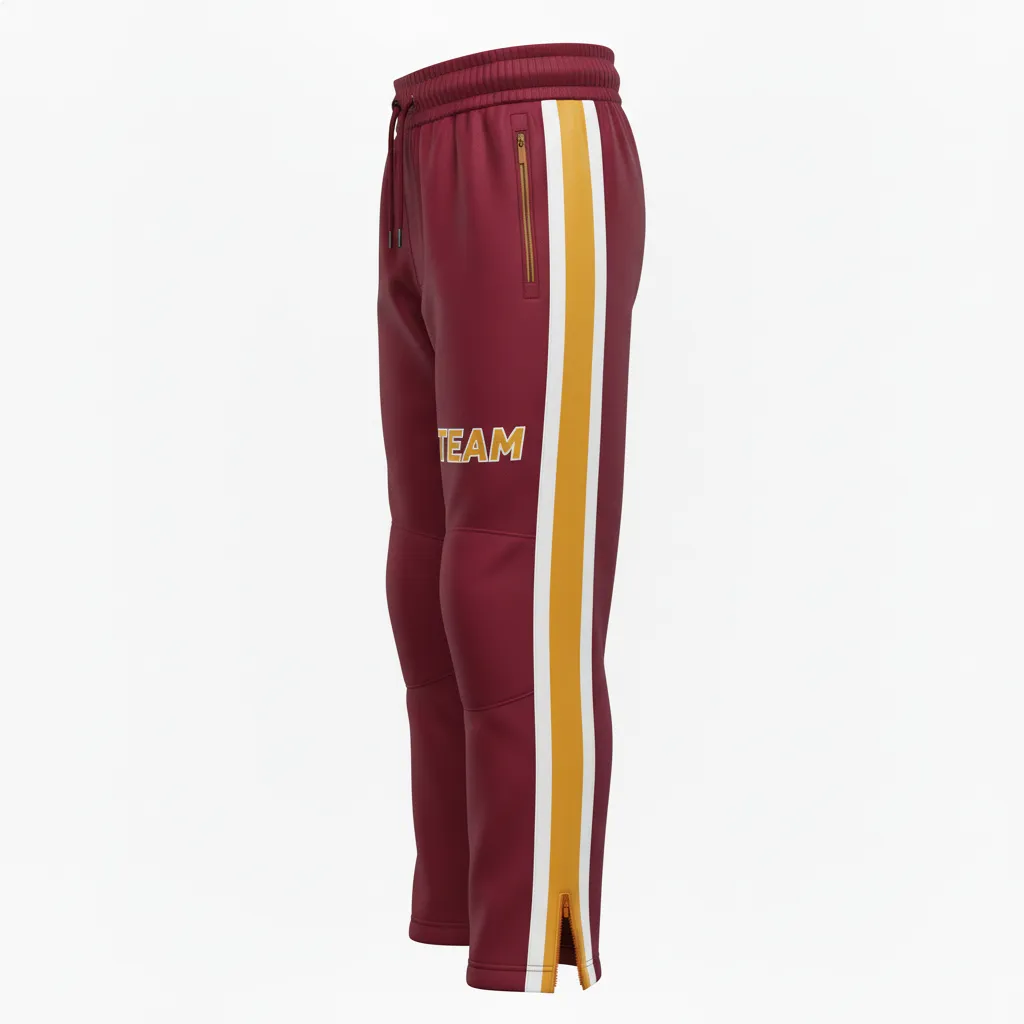 Custom Ice Hockey Track Pant - Burgundy, Gold, White - Side View - HAMCO Sports Inc.