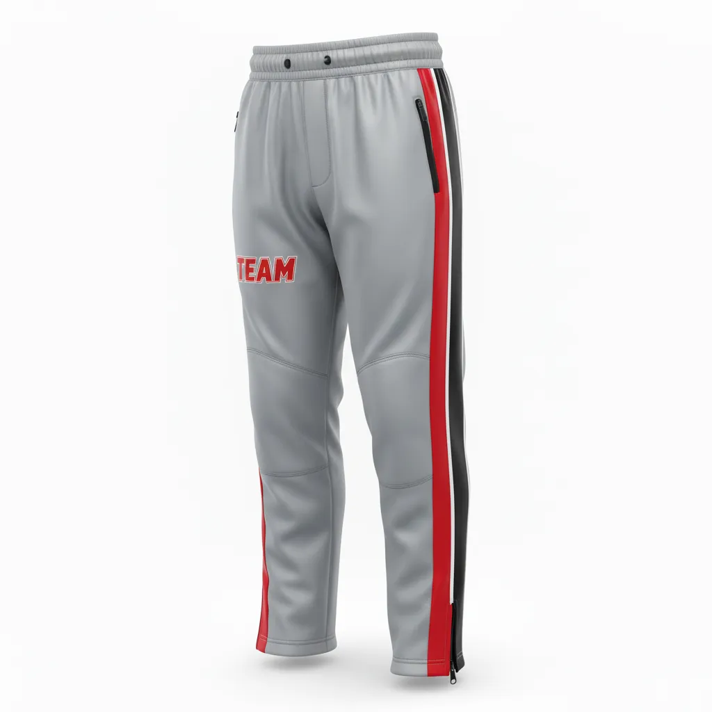Custom Ice Hockey Track Pant - Red, White - Charcoal - Front View - HAMCO Sports Inc.