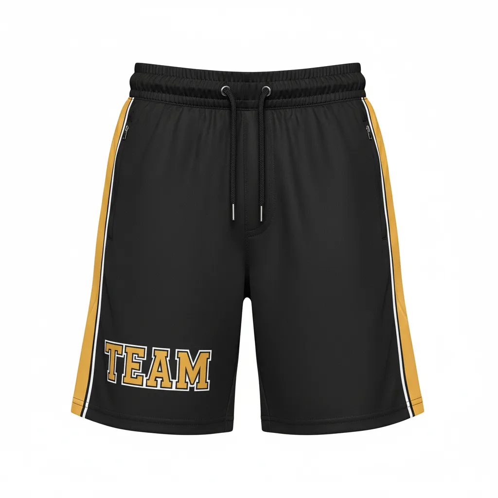 Custom Ice Hockey Training Shorts - Black, Gold, White - Front View - HAMCO Sports Inc.