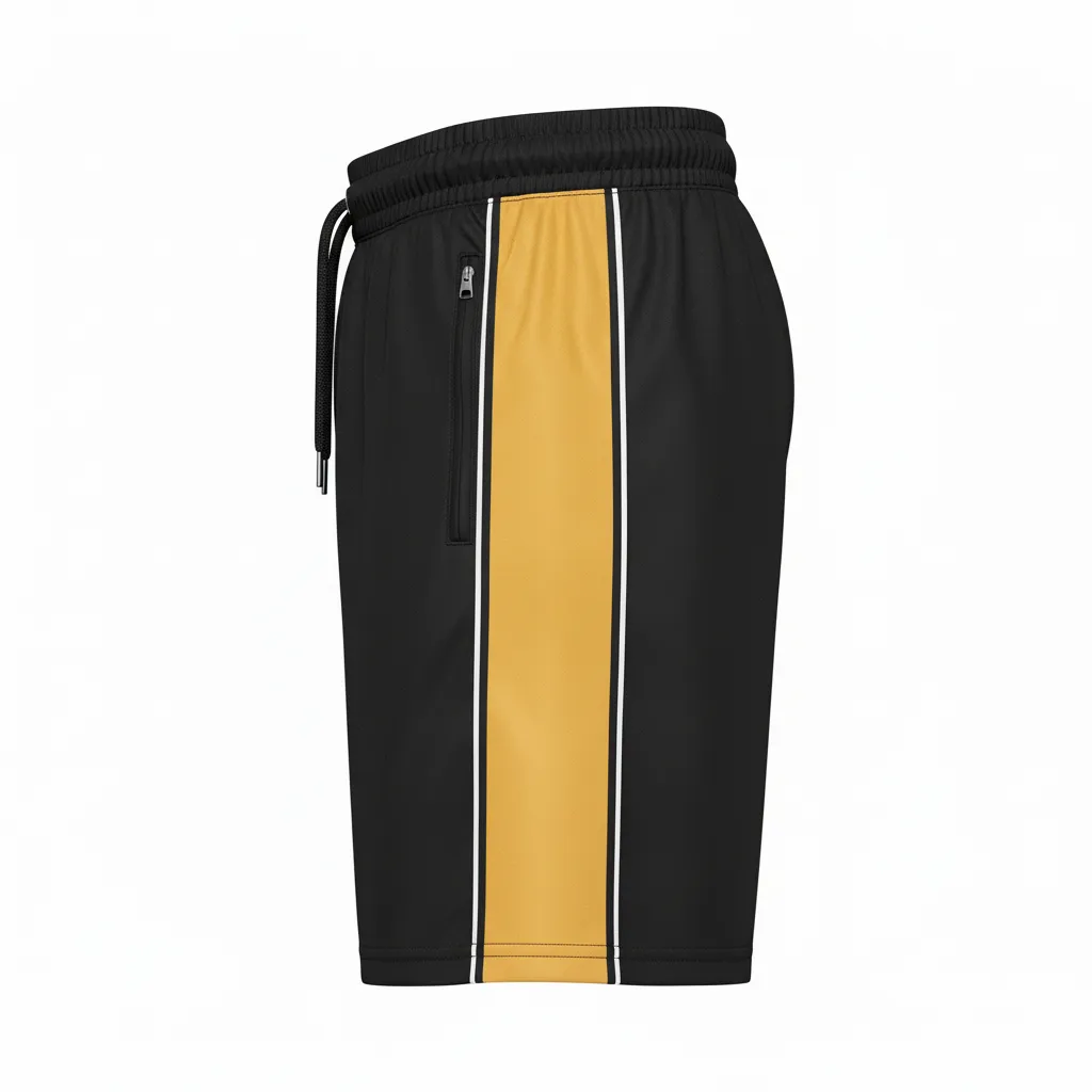 Custom Ice Hockey Training Shorts - Black, Gold, White - Side View - HAMCO Sports Inc.