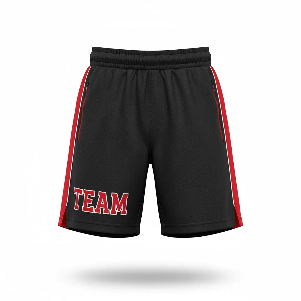 Custom Ice Hockey Training Shorts - Black, Red, White - Front View - HAMCO Sports Inc.