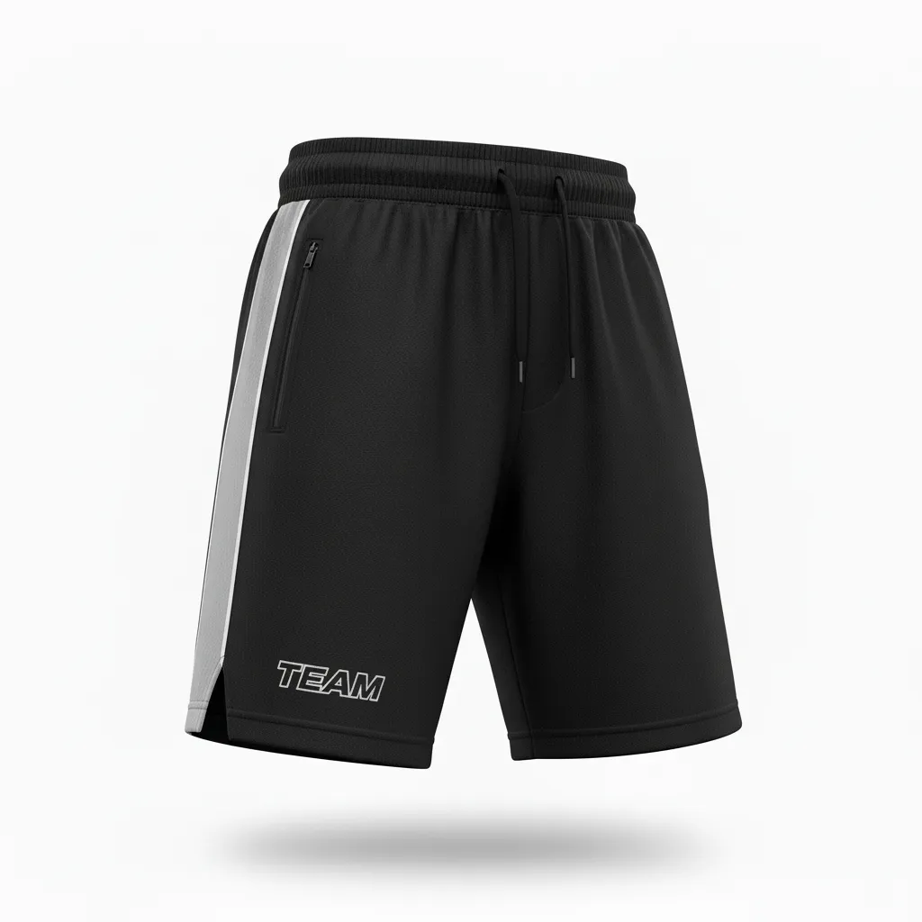 Custom Ice Hockey Training Shorts - Black, Silver, White - Front View - HAMCO Sports Inc.