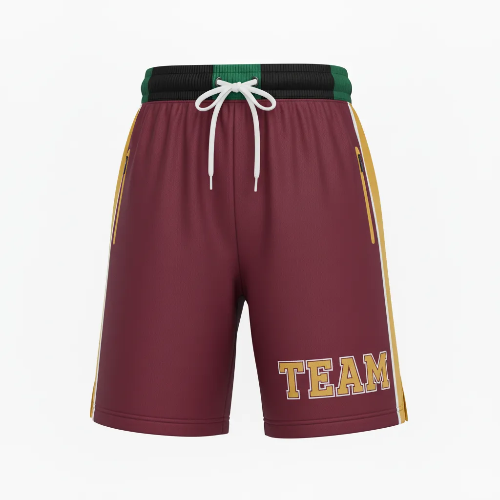 Custom Ice Hockey Training Shorts - Burgundy, Gold, White - Front View - HAMCO Sports Inc.