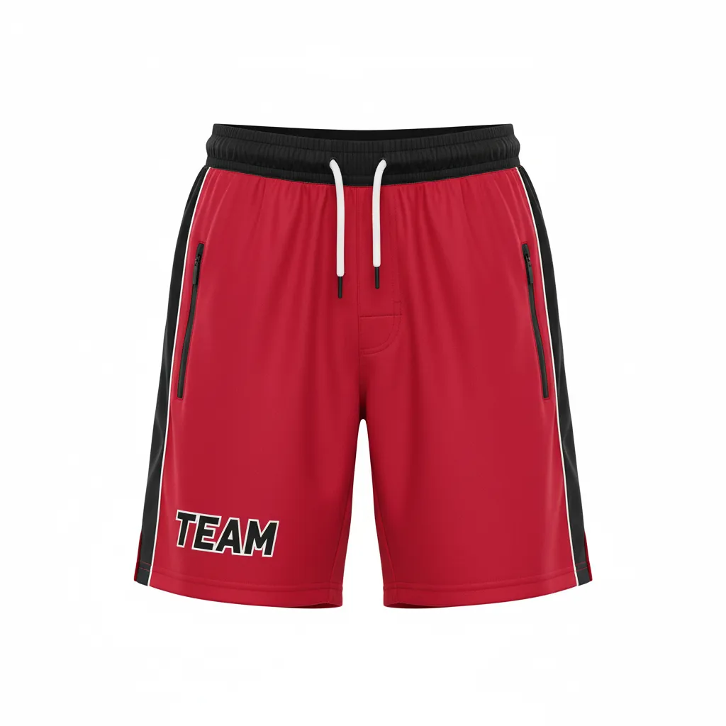 Custom Ice Hockey Training Shorts - Black, White - Cardinal - Front View - HAMCO Sports Inc.