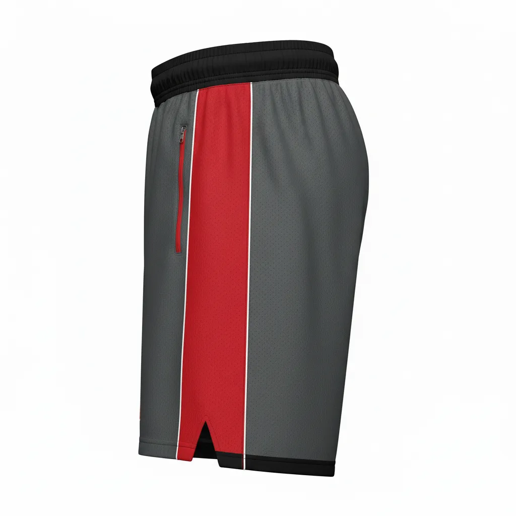Custom Ice Hockey Training Shorts - Red, White - Charcoal - Side View - HAMCO Sports Inc.