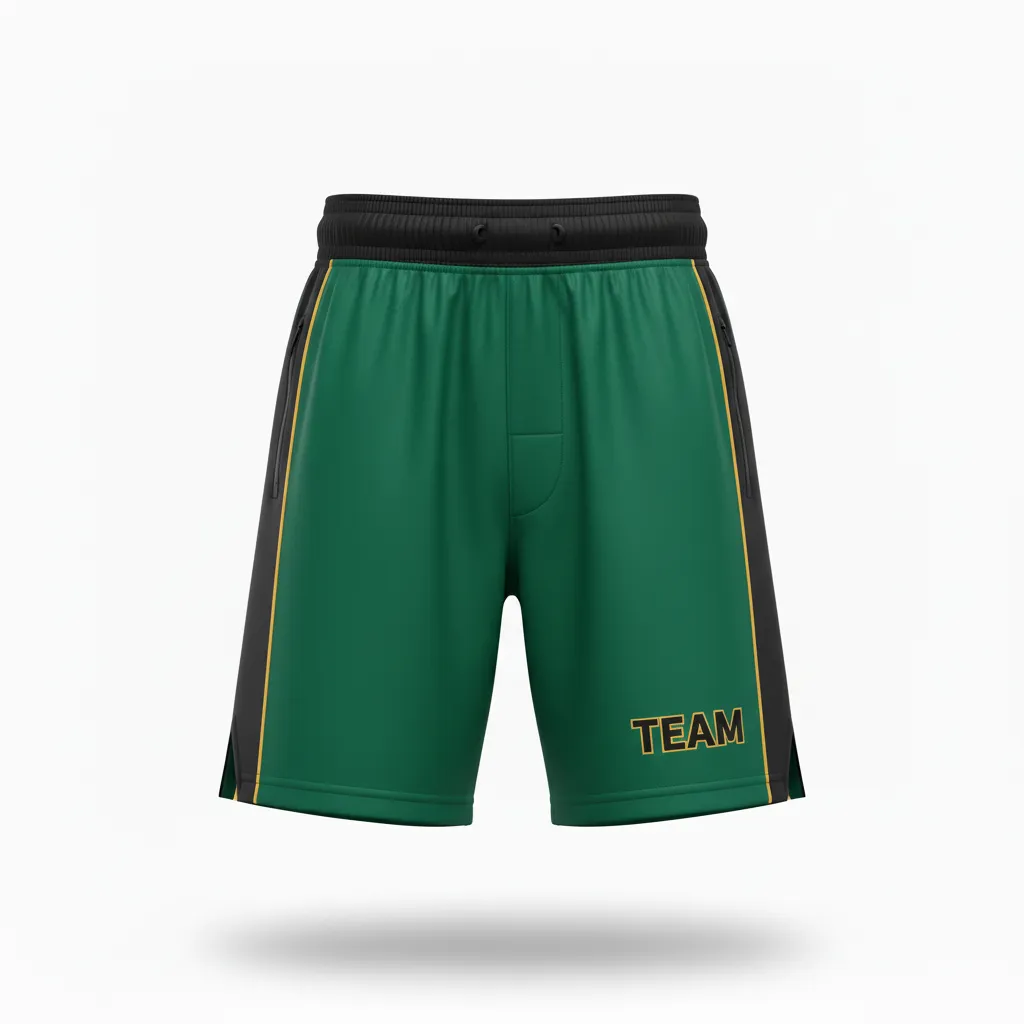 Custom Ice Hockey Training Shorts - Black, Gold - Forest - Front View - HAMCO Sports Inc.