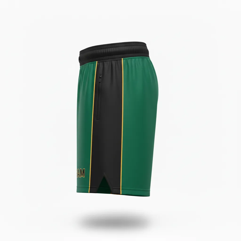 Custom Ice Hockey Training Shorts - Black, Gold - Forest - Side View - HAMCO Sports Inc.