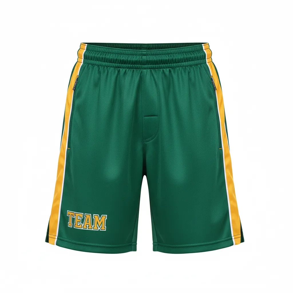 Custom Ice Hockey Training Shorts - Gold, White - Forest - Front View - HAMCO Sports Inc.