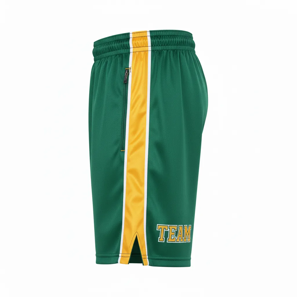 Custom Ice Hockey Training Shorts - Gold, White - Forest - Side View - HAMCO Sports Inc.
