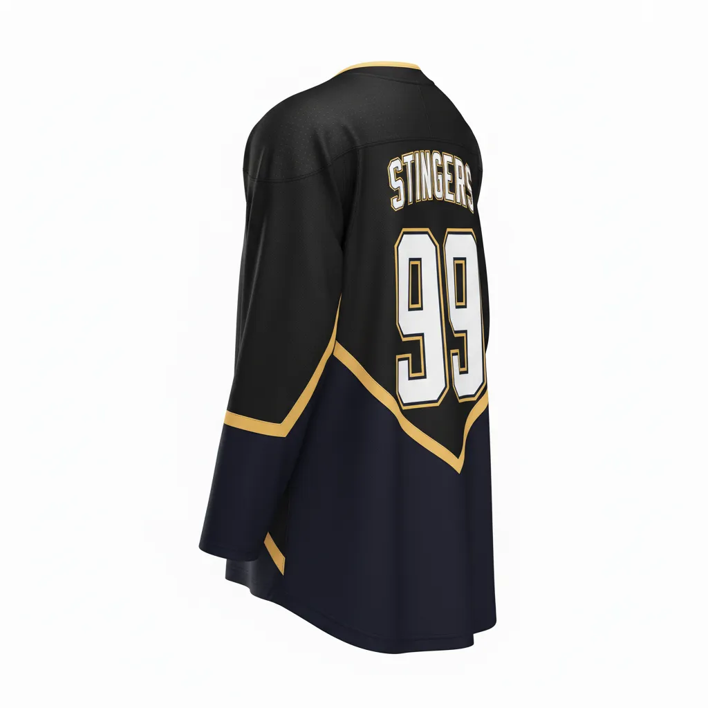 Custom Ice Hockey Two Tone Hockey Jersey - Black, Navy, Gold - Back View - HAMCO Sports Inc.