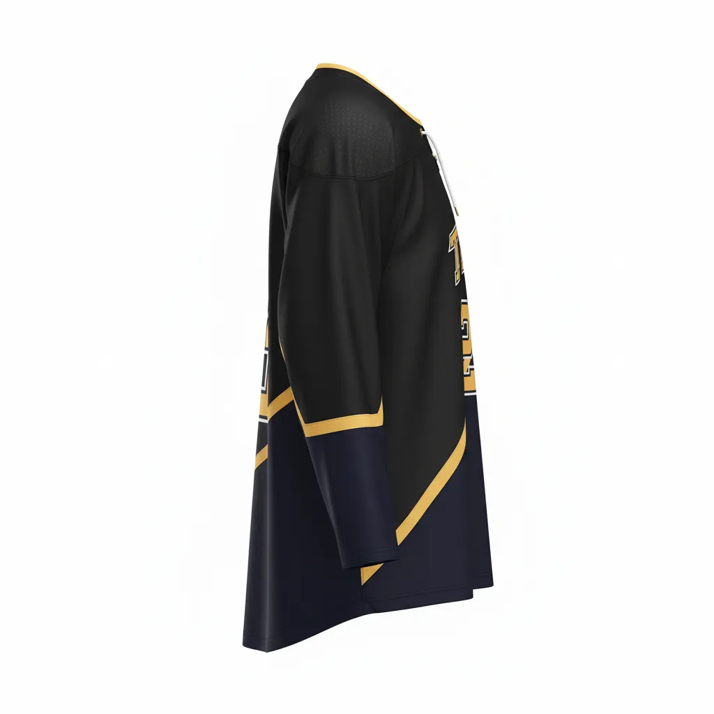 Custom Ice Hockey Two Tone Hockey Jersey - Black, Navy, Gold - Side View - HAMCO Sports Inc.