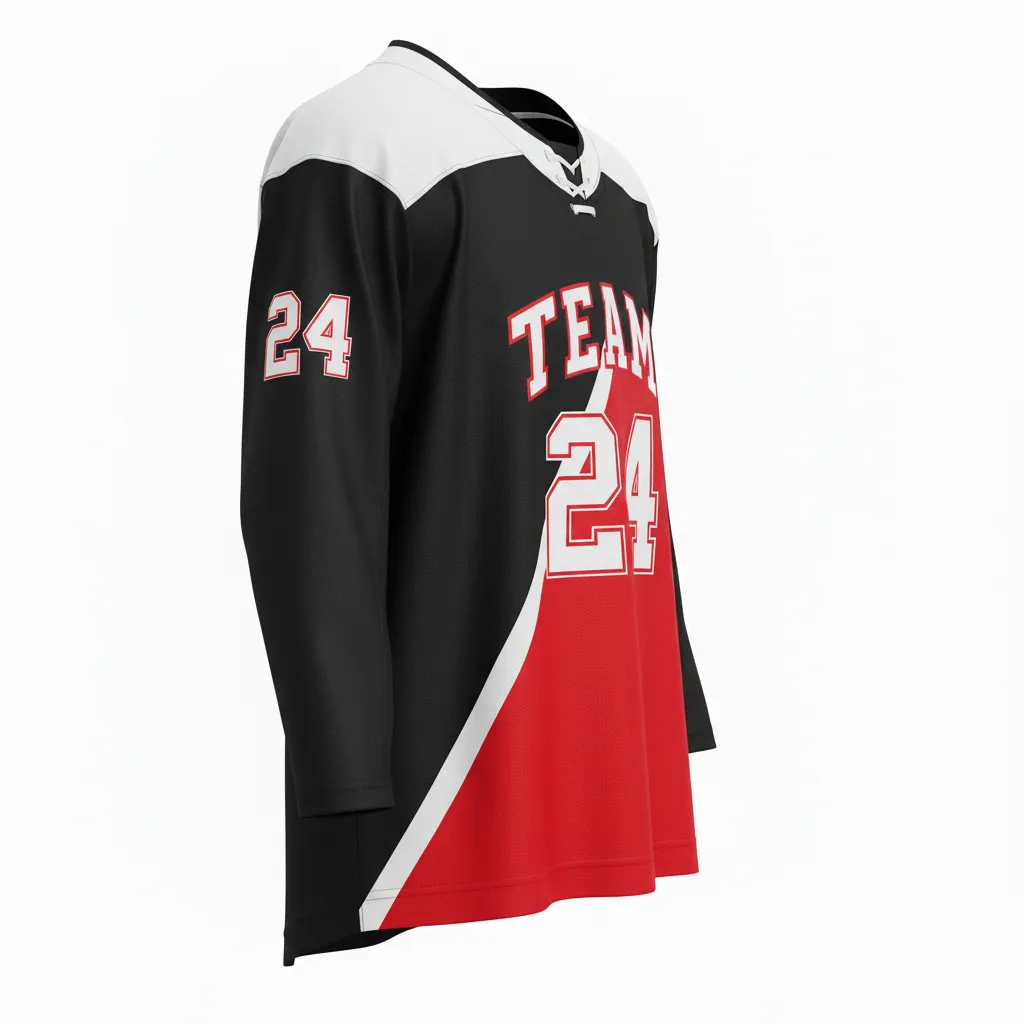 Custom Ice Hockey Two Tone Hockey Jersey - Black, Red, White - Back View - HAMCO Sports Inc.