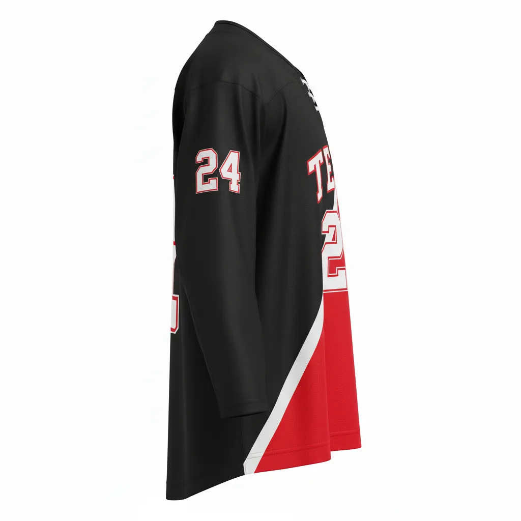 Custom Ice Hockey Two Tone Hockey Jersey - Black, Red, White - Side View - HAMCO Sports Inc.